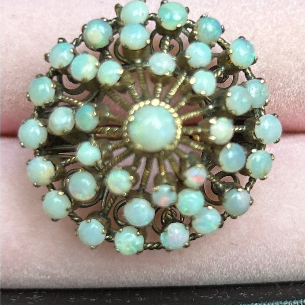 Rare Stunning Vintage Victorian Yellow Gold Opal Cluster Cocktail Dome Ring.